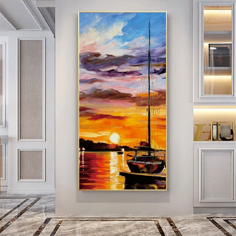 Segelboot-Ölgemälde, handgefertigt, abstraktes Segelboot-Kunstgemälde auf Leinwand, handgefertigtes nautisches Ölgemälde, große Segelschiff-Gemälde, Wandkunst, modernes Seestück-Gemälde für 2025 - $61.99 –P4