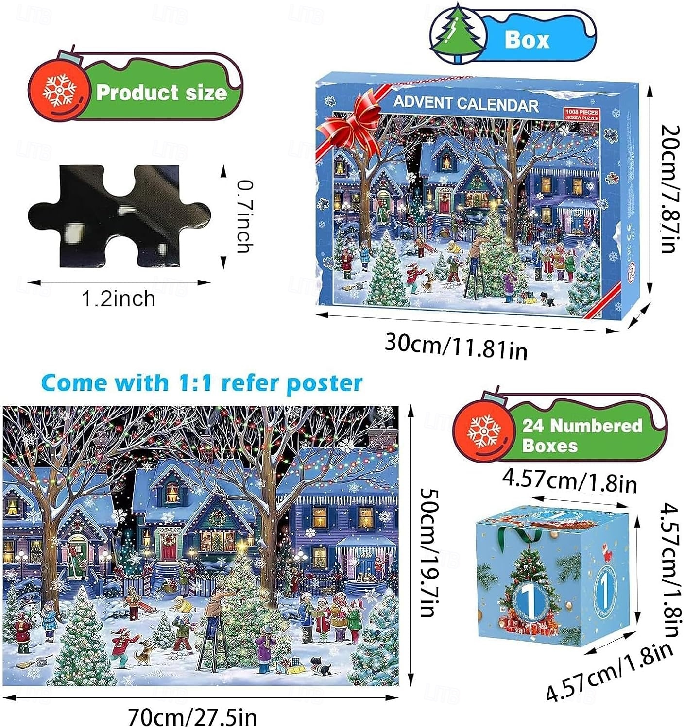 Calendar Advent de Crăciun 2025 Puzzle de Crăciun cu 1008 Piese Calendare pentru Numărarea Crăciunului pe 24 de zile pentru Copii și Adulți 2025 - $25.99 –P3