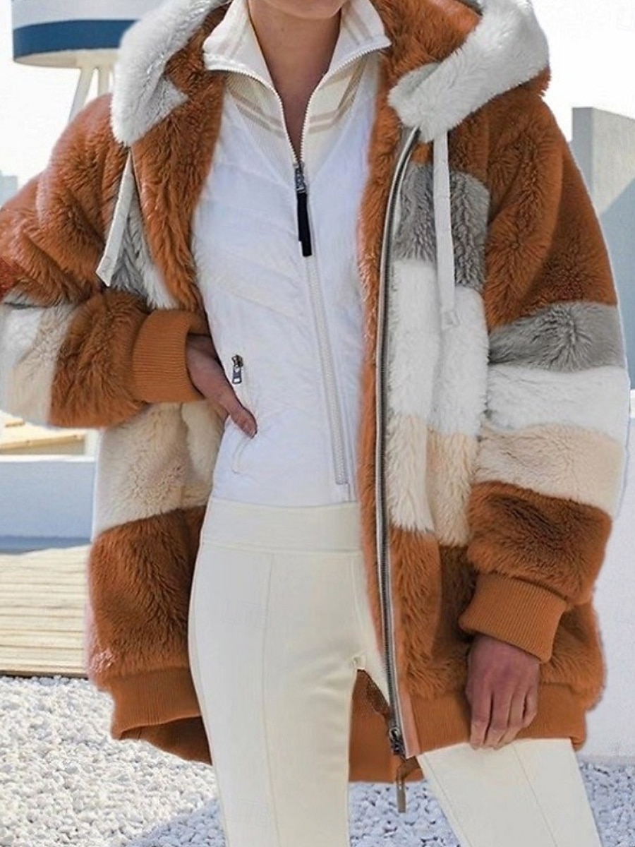 Жен. Флисовая жилетка Пальто тедди Куртка с капюшоном Сохраняет тепло Дышащий Молния Карман На флисе На каждый день Полоса Отпуск Для улицы На каждый день На выход Молния Обычная Толстовка с капюшоном 2026 - $14.99 –P11