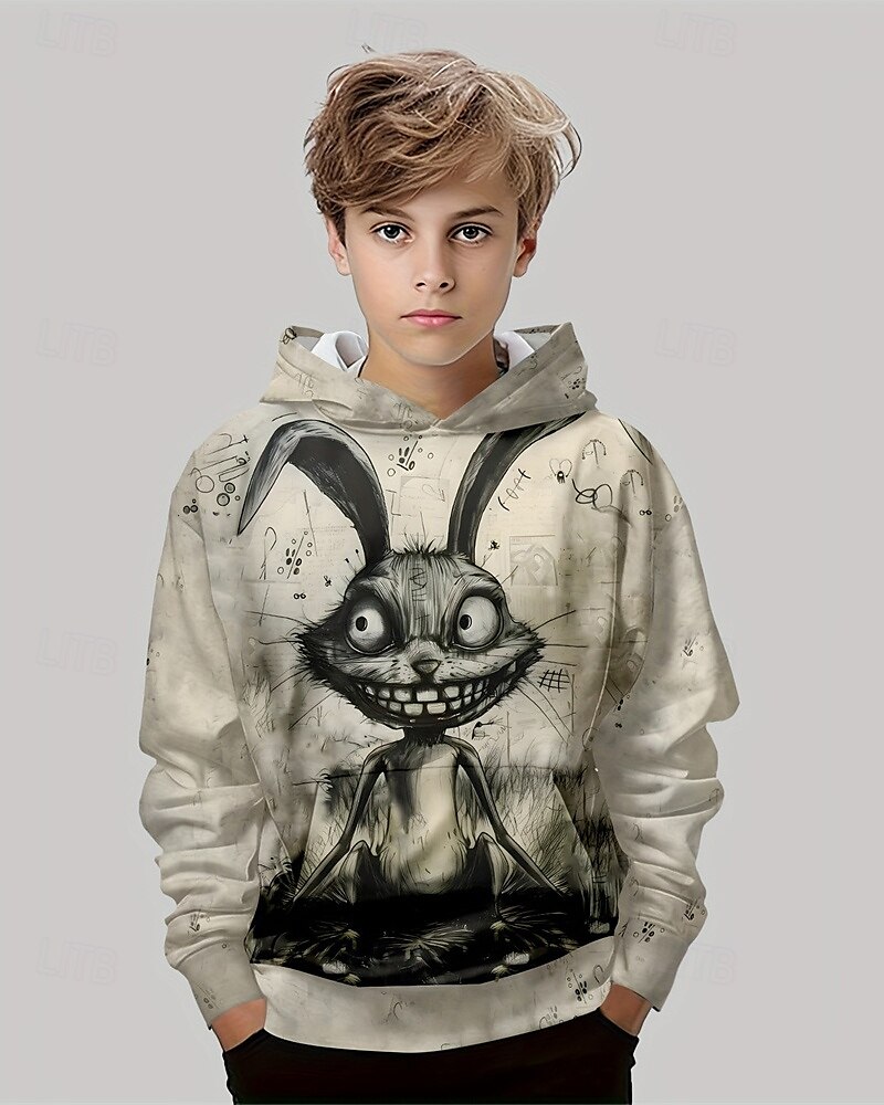 Pojkar 3D Grafisk Kanin Huvtröja Långärmad Vår Höst Mode Streetwear Barn 4-12 år Huva Utomhus Ledigt Dagligen Normal 2025 - $18.99 –P1