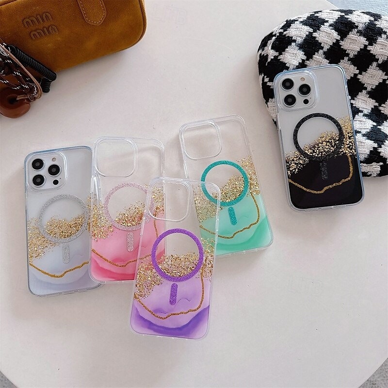 Phone Case For iPhone 16 Pro Max Plus iPhone 16 iPhone 16 Pro iPhone 15 Pro Max Plus iPhone 15 iPhone 14 Pro Max iPhone 13 12 11 Pro Max Back Cover Magnetic Support Wireless Charging Bling Glitter 2025 - $16.99 –P10
