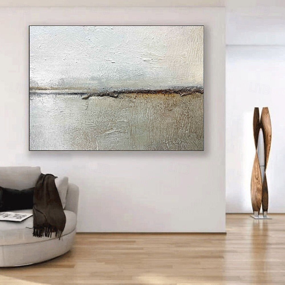 großes cremebeiges abstraktes geometrisches Ölgemälde handgemachtes Meeresgemälde handgemalt moderne Wabi Sabi Wandkunst braun und schwarz minimalistische Wandkunst beige Strukturgemälde 2025 - $116.99 –P1