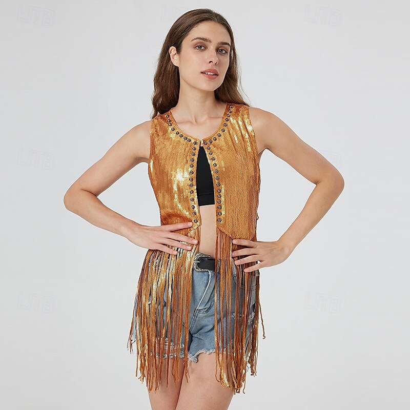 Retro Vintage 1970s Disco Vest Sequins Tassel Fringe Women's Carnival Costume Masquerade Performance Pride Parade Pride Month Adults' Vest 2025 - $41.99 –P7