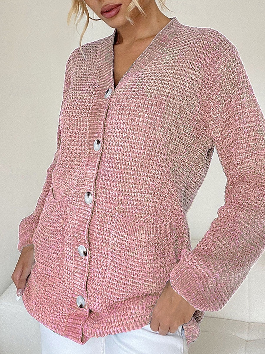 Women's Sweater Cardigan Casual Soft Pure Color Ribbed V Neck Buttons Pocket Knitted Long Sleeve Long Tops Knit Outdoor Daily Weekend Pink Blue Fall Winter 2025 - $52.99 –P8