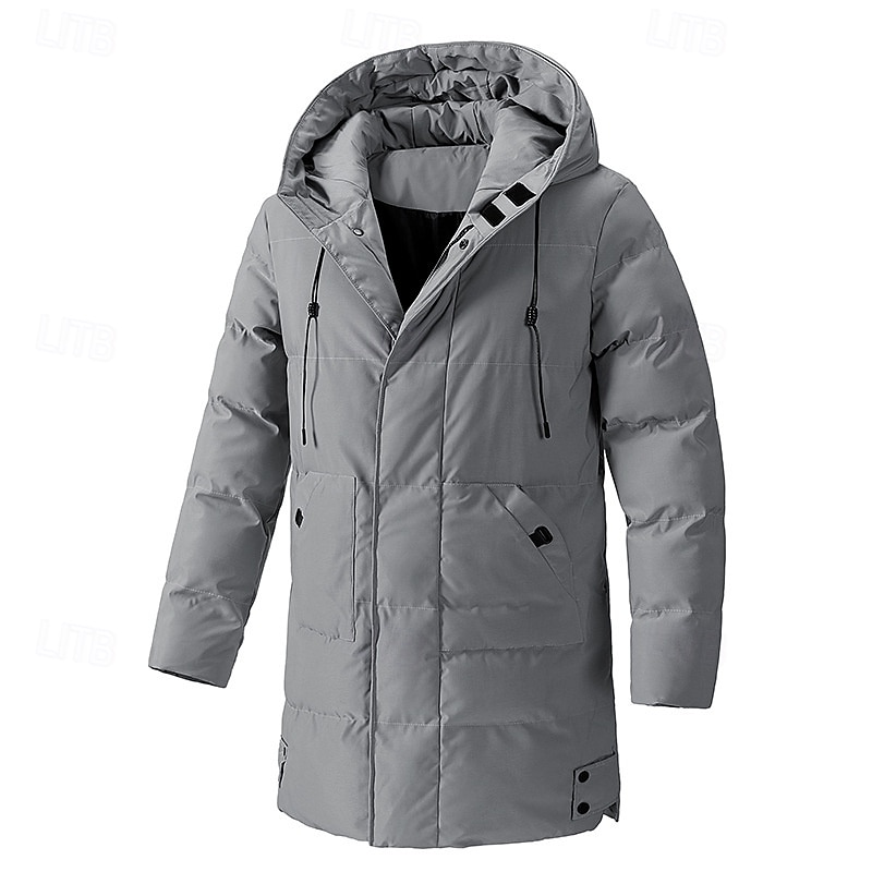 Men's Winter Jacket Puffer Jacket Hoodie Jacket Parka Pocket Polyster Fleece lined Daily Wear Date Vacation Long Fashion Casual Comfortable Thermal Warm Fall & Winter Solid / Plain Color Black Army 2025 - $52.99 –P1