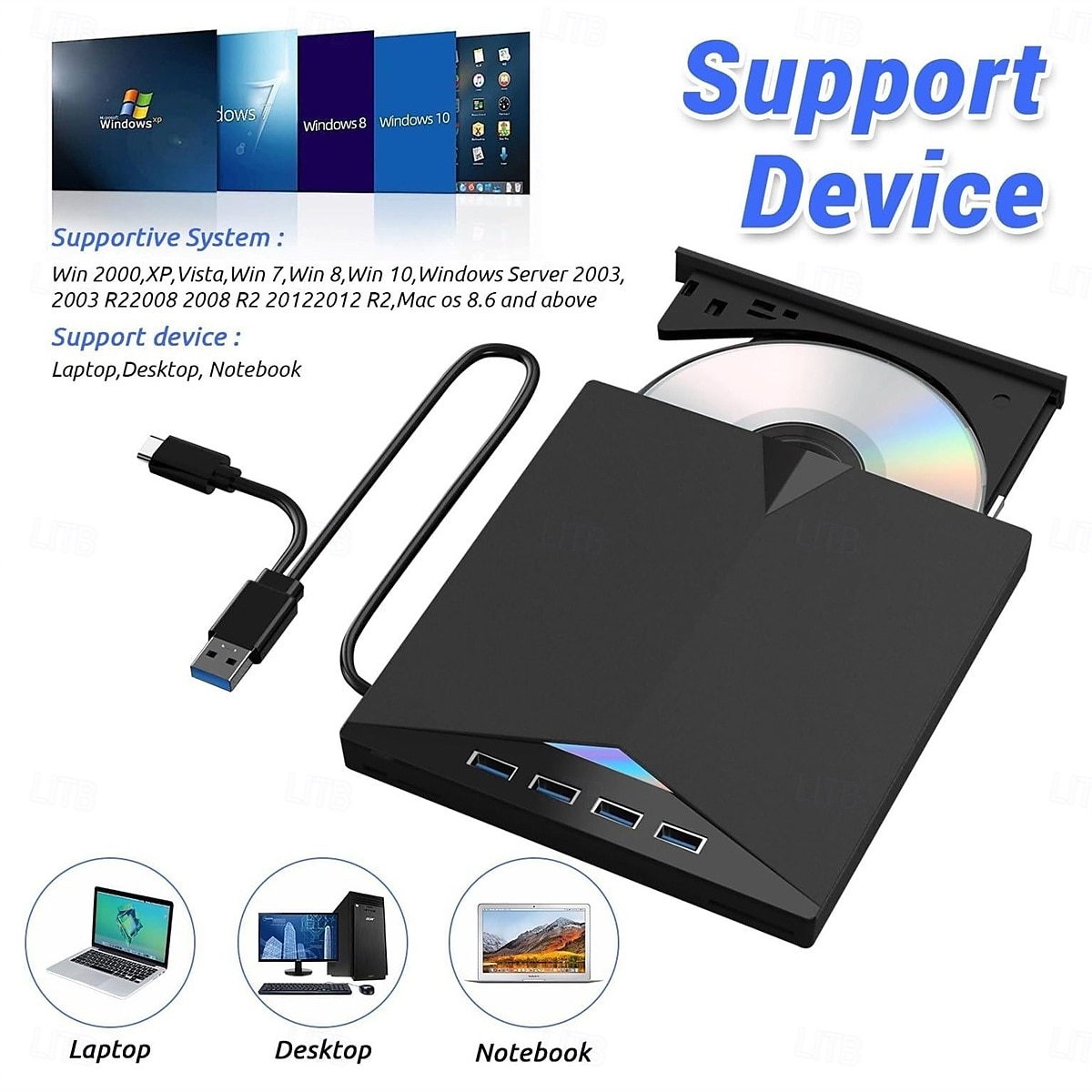 külső dvd meghajtó blu-ray meghajtó 7 az 1-ben blu ray meghajtó usb 3.0  & típusú c dvd/bd lejátszó blu ray író író hordozható 3d cd dvd író vékony optikai bluray meghajtó laptophoz 2025 - $95.99 –P6