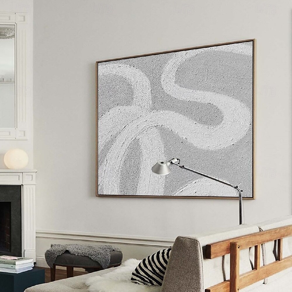 handgemaltes weiß-graues Strukturgemälde übergroßes 3D-handgefertigtes abstraktes geometrisches Wandkunstgemälde großes minimalistisches grau-weißes Strukturgemälde für 2025 - $133.99 –P5