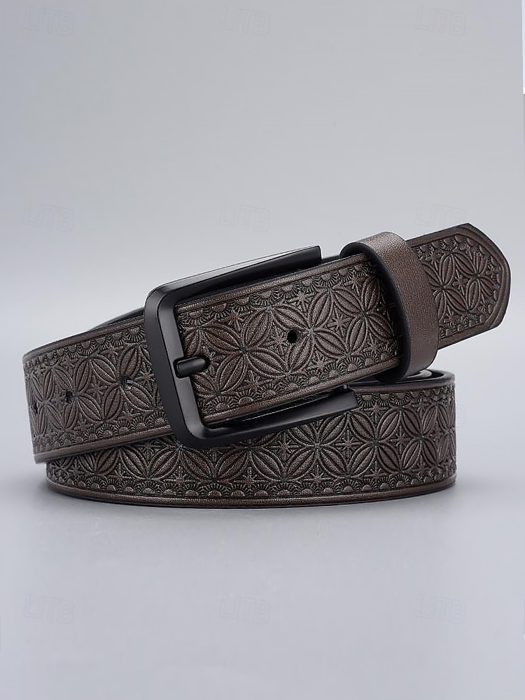 Men's Vintage Embossed Faux Leather Belt with Geometric Pattern – Classic Western Style Fashion Accessory 2025 - $14.99 –P8