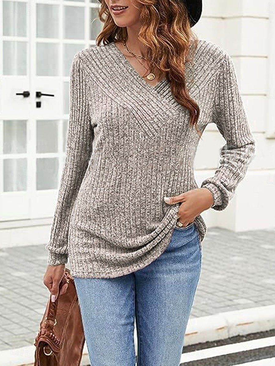 Femme Pull Chandail Pull Décontractées Flexible Couleur monochrome A côtes Col V Tricoté manche longue Hauts réguliers Tricoter Extérieur du quotidien Fin de semaine Noir Fuchsia Automne Hiver de 2025 ? $28.99 –P11