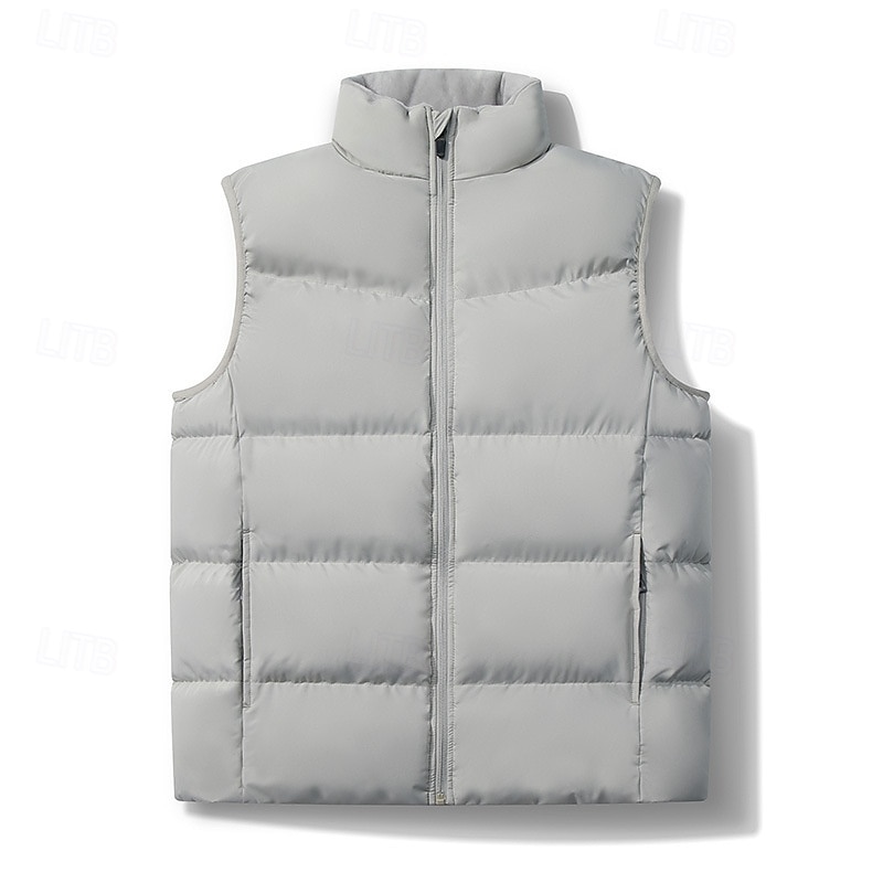 Herren Steppweste Täglich Lässig Herbst Winter Tasche Polyester Bequem Einfarbig Vorne geknöpft Stehkragen Normale Passform Schwarz Königliches Blau Dunkelgrün Hell Gray Weste 2025 - $48.99 –P2