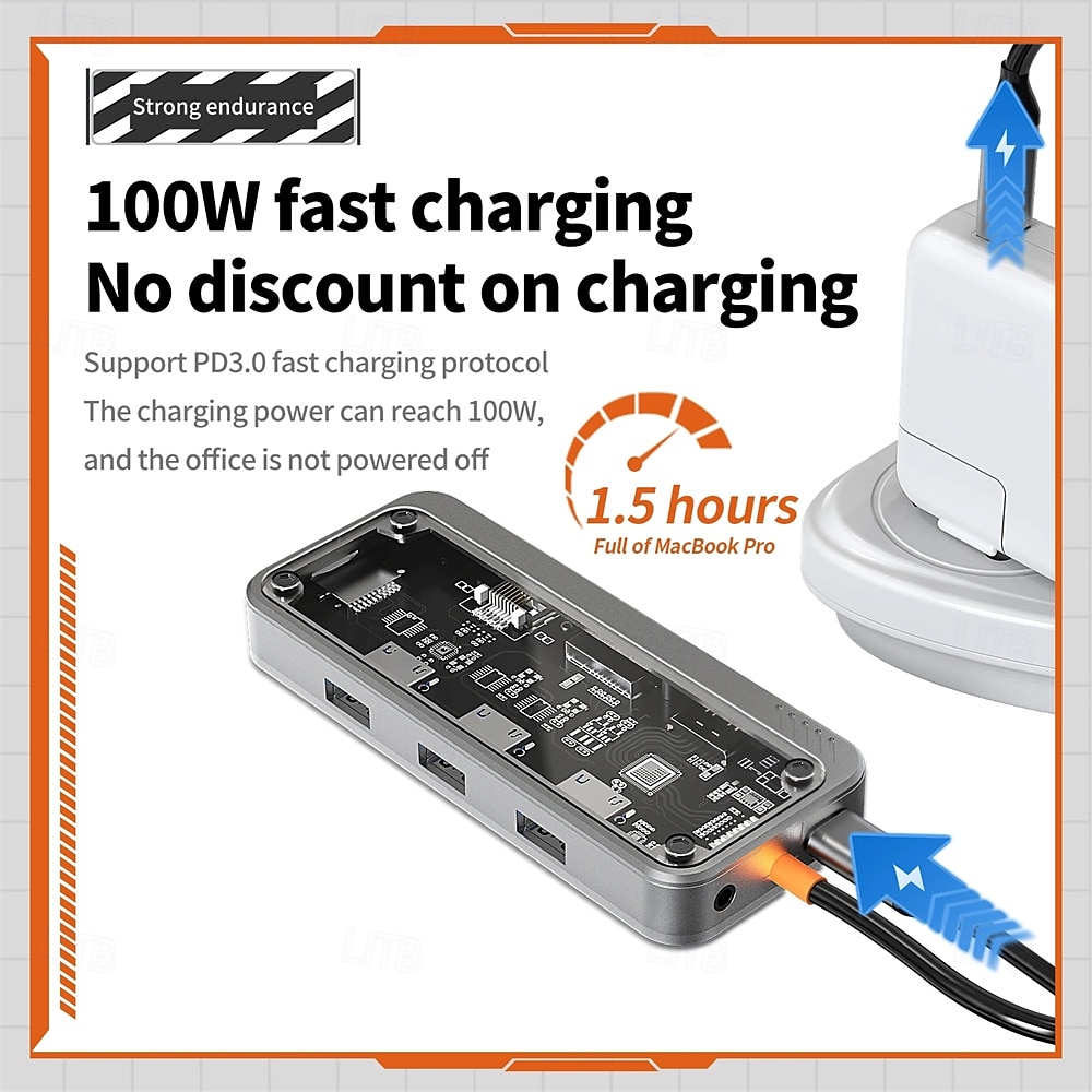 8/10 in 1 USB C HUB 4K30Hz Dock Station Type C to HDMI-Compatible RJ45 Ethernet PD100W for PC 2025 - $38.99 –P3