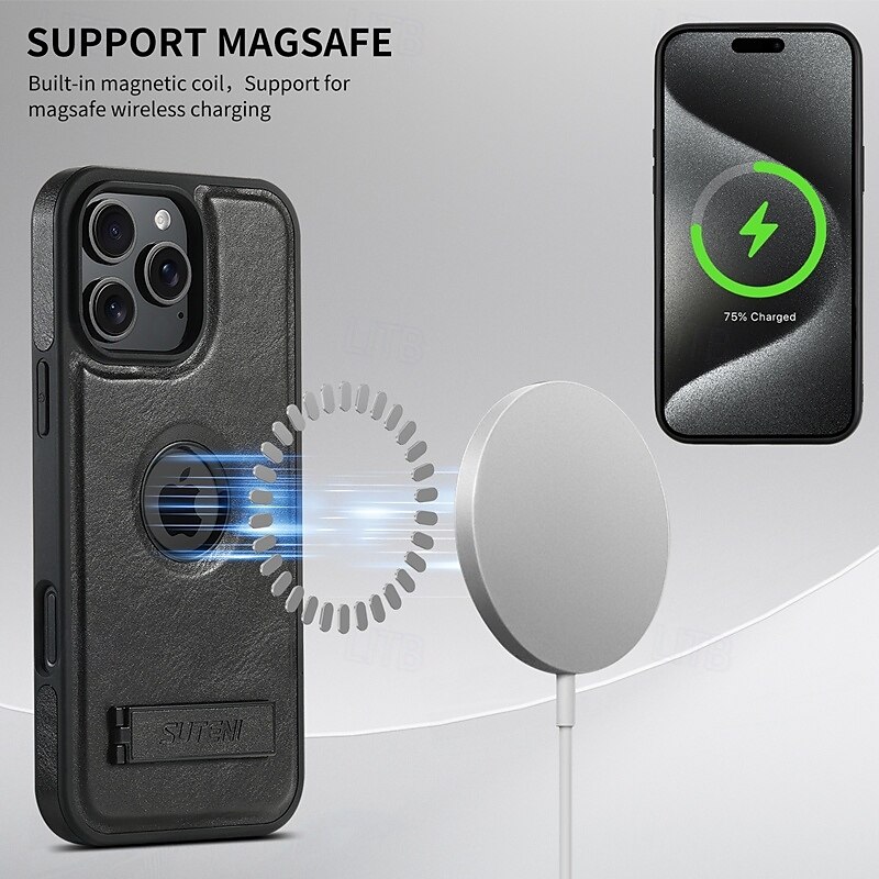 2025年 電話 ケース 用途 iPhone 16 Pro Max プラス iPhone 15 プロマックスプラス iPhone 14 13 12 Pro Max Plus iPhone 14 Pro Max iPhone 13 12 Pro Max バックカバー スタンド付き 磁石バックル ワイヤレス充電をサポート レトロ風 TPU PC PUレザー  コレクション – $22.99 –P2