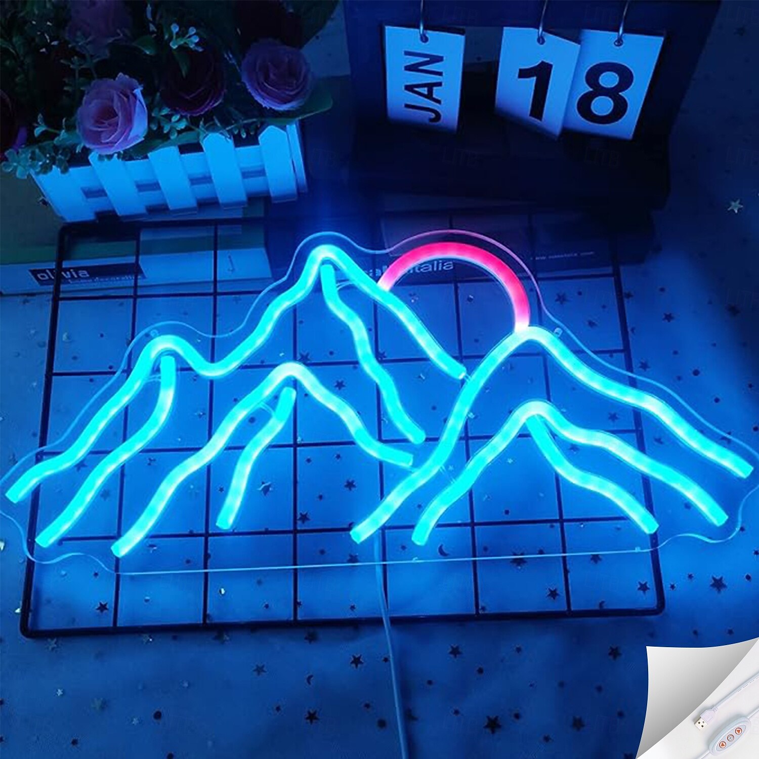 Panneau lumineux au néon avec coucher de soleil sur la montagne, applique murale à LED à intensité variable alimentée par USB pour chambre à coucher, chambre d'enfant &décoration de salon de 2025 ? $55.99 –P5