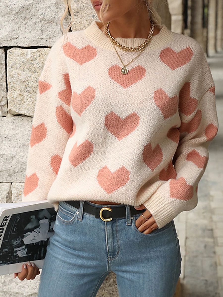 Femme Pull Chandail Pull Décontractées Flexible Cœur A côtes Col Ras du Cou Tricoté manche longue Hauts réguliers Tricoter Extérieur du quotidien Fin de semaine Rose Claire Fuchsia Automne Hiver de 2025 ? $51.99 –P1