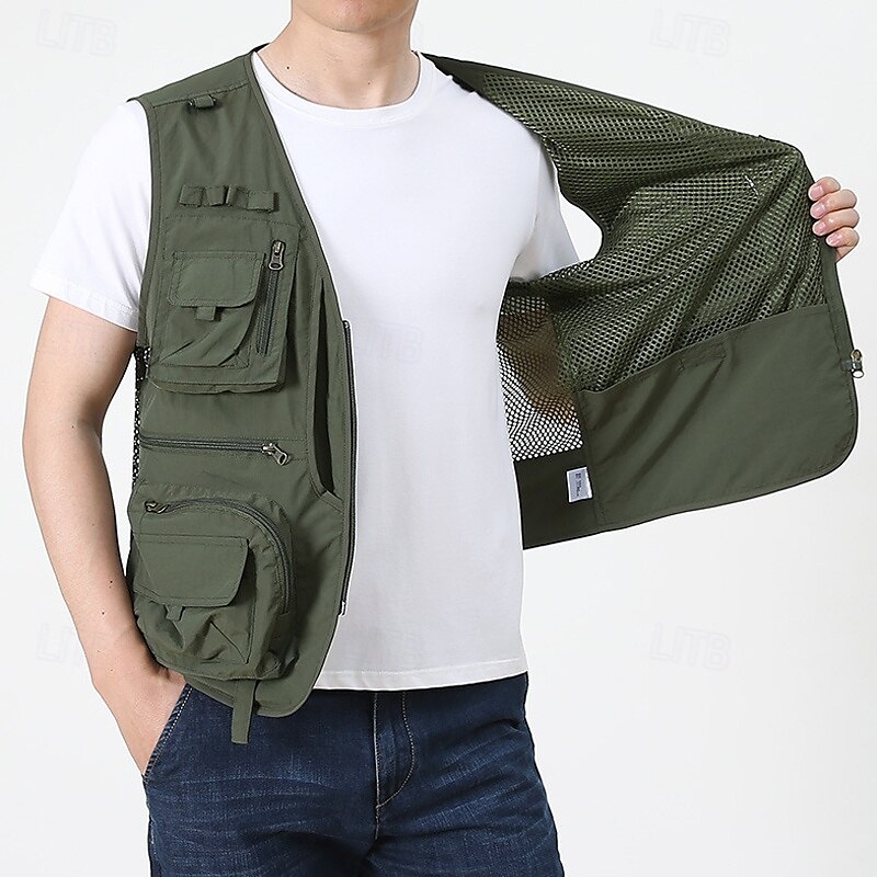 Herren Weste für Wanderer Wander-Fleeceweste Ärmellos Weste Außen Atmungsaktiv Komfortabel Tasche Polyester Schwarz Armeegrün Rot Jagd Angeln Klettern 2025 - $26.99 –P10