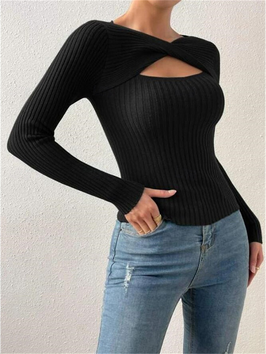 Damen T Shirt Glatt Modisch Modern Brautkleider schlicht Langarm V Ausschnitt Normale Oberteile Täglich Wochenende Öse Schwarz Weiß Beige Grau Herbst Winter 2025 - $29.99 –P3