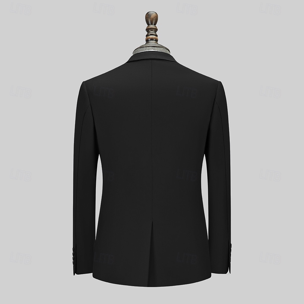 Men's Wool Blazer Jacket School Formal Wedding Elegant Warm Fall Winter Wool Solid Color Single Breasted One-button Blazer Black 2025 - $93.99 –P4