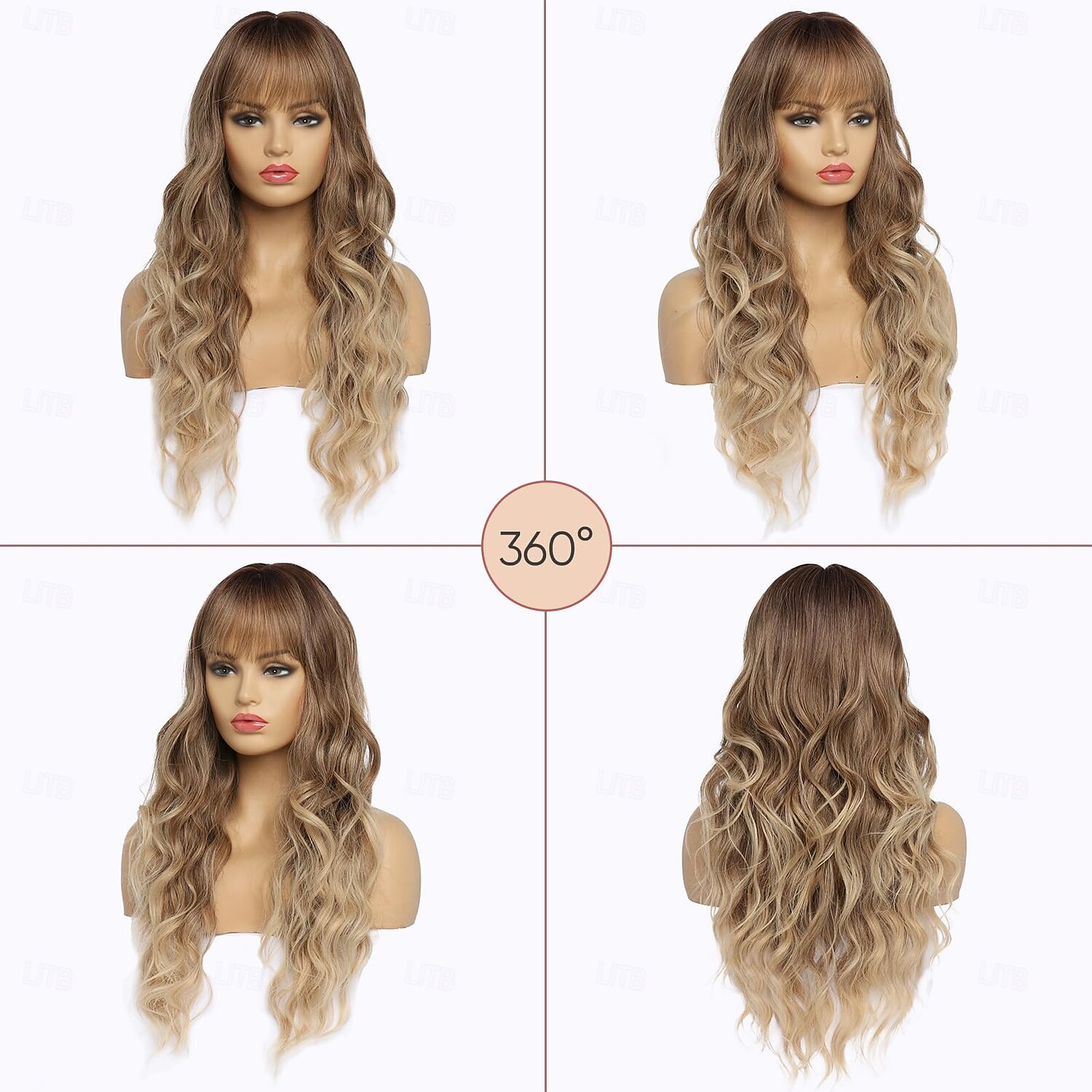 Long Wavy Wig with Bangs for White Women Natural Looking Female Wigs With Dark Roots Synthetic Fiber Hair Wig for Daily Party Use Chest Length Curly Wig 2025 - $19.99 –P9
