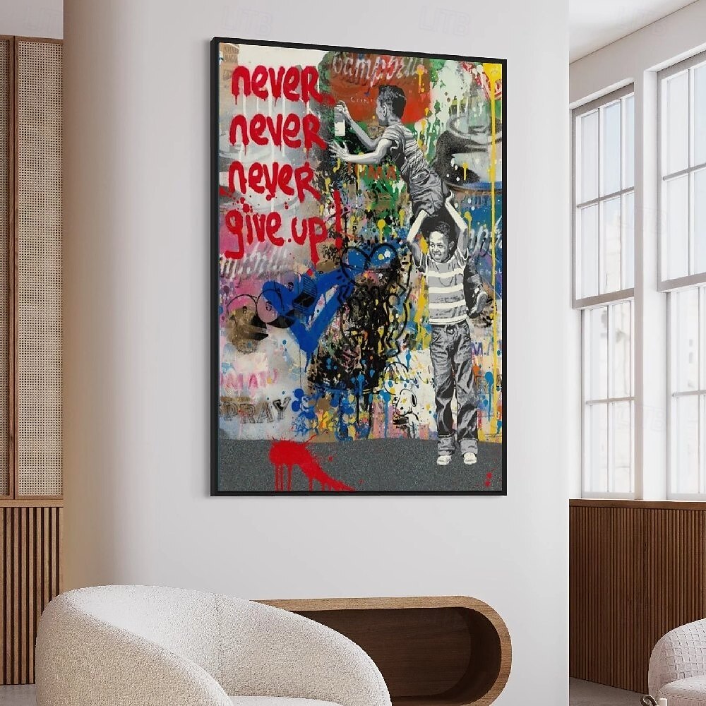 Pop-Art-Ölgemälde, handgefertigt, abstraktes Graffiti-Kunst-Ölgemälde, handgemaltes Street-Art-Ölgemälde „Niemals aufgeben“, Gemälde, Wandkunst fürs Büro, Dekoration für Schlafzimmer, Wohnzimmer, 2025 - $275.59 –P3