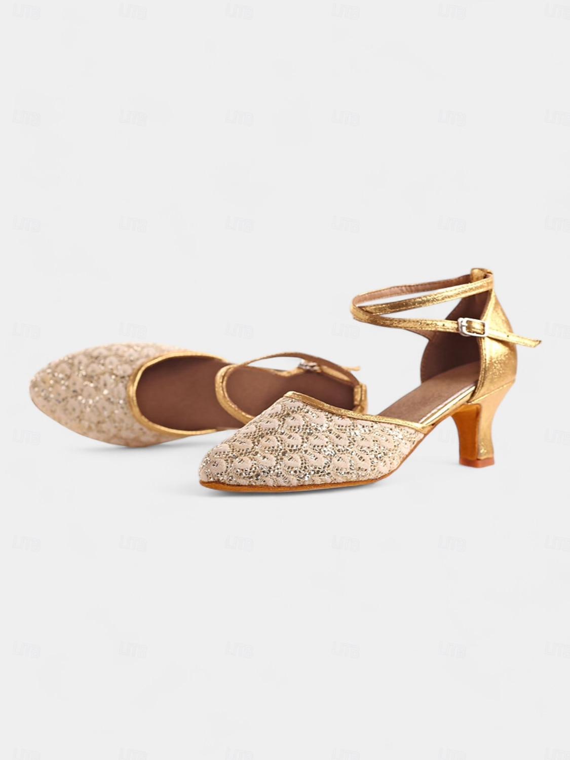 sapatos de dança femininos de renda dourada com tira cruzada e sola de camurça – saltos confortáveis para eventos de dança de salão e latina de 2025 por $34.99 –P2