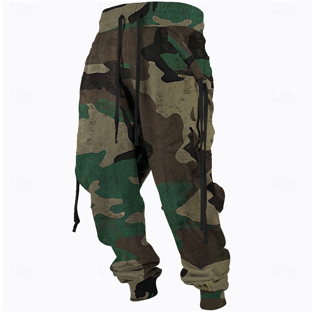 Herr Kamouflage Joggingbyxor Joggare Byxor Medium Midja Dragsko Elastisk midja Vintage Ledigt Utomhus Gata Ficka Vår Höst Vinter 3D-tryck Armégrön 2025 - $29.99 –P1