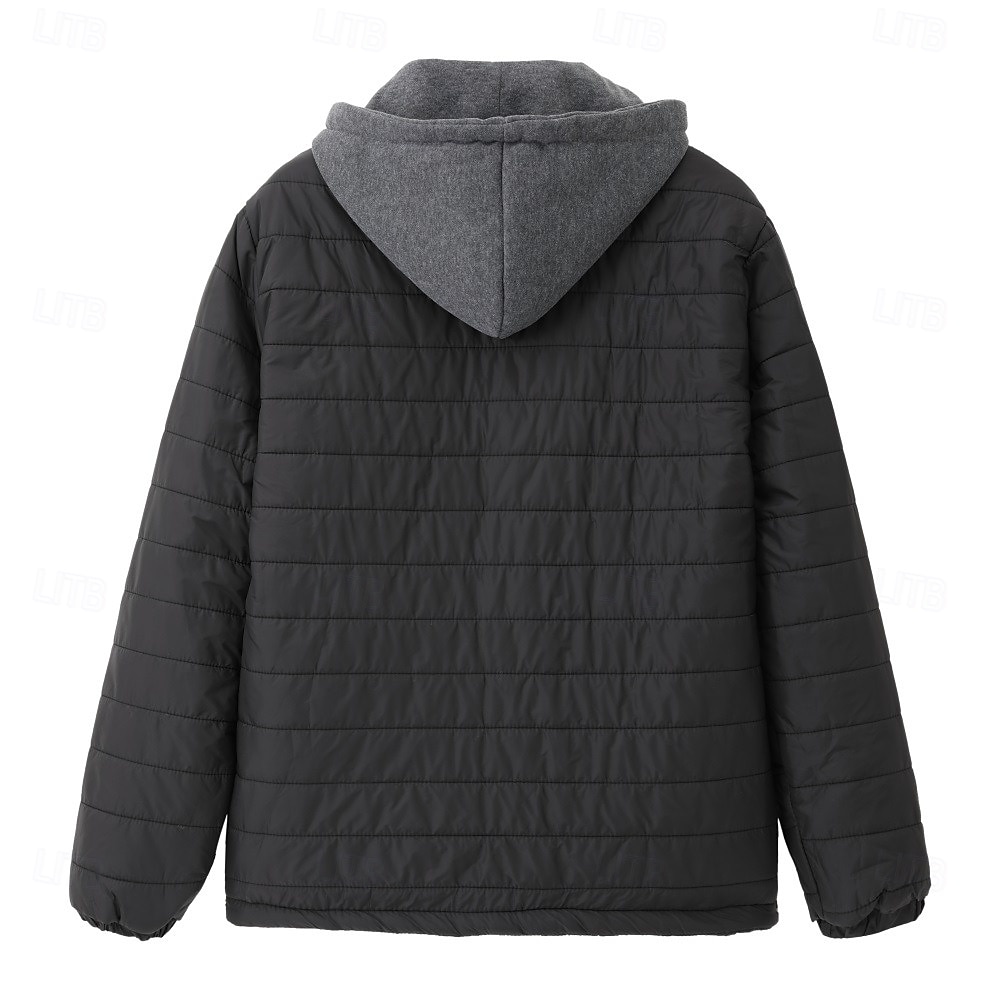 Men's Winter Coat Puffer Jacket Quilted Jacket Transition Jacket Pocket Hooded Office & Career Date Casual Daily Warm Winter Color Block Black Red Navy Blue Blue Puffer Jacket 2025 - $31.99 –P2