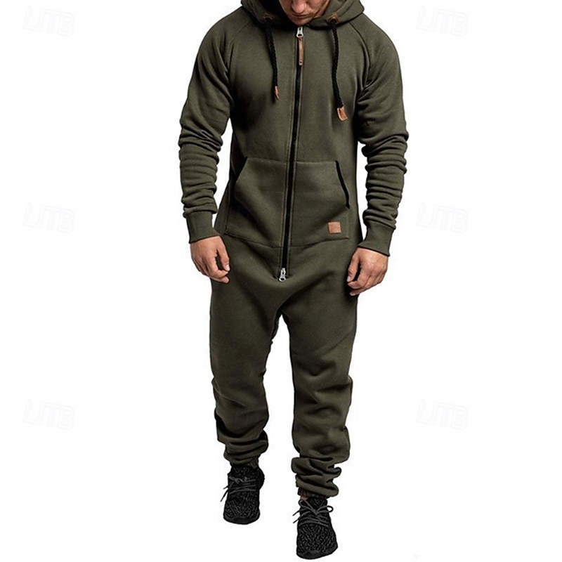 Men's Tracksuit Jumpsuit Full Zip One-piece Casual Fall Long Sleeve Thermal Warm Soft Fitness Gym Workout Running Sportswear Activewear Solid Colored Dark Grey Dark Khaki Black 2025 - $31.99 –P8