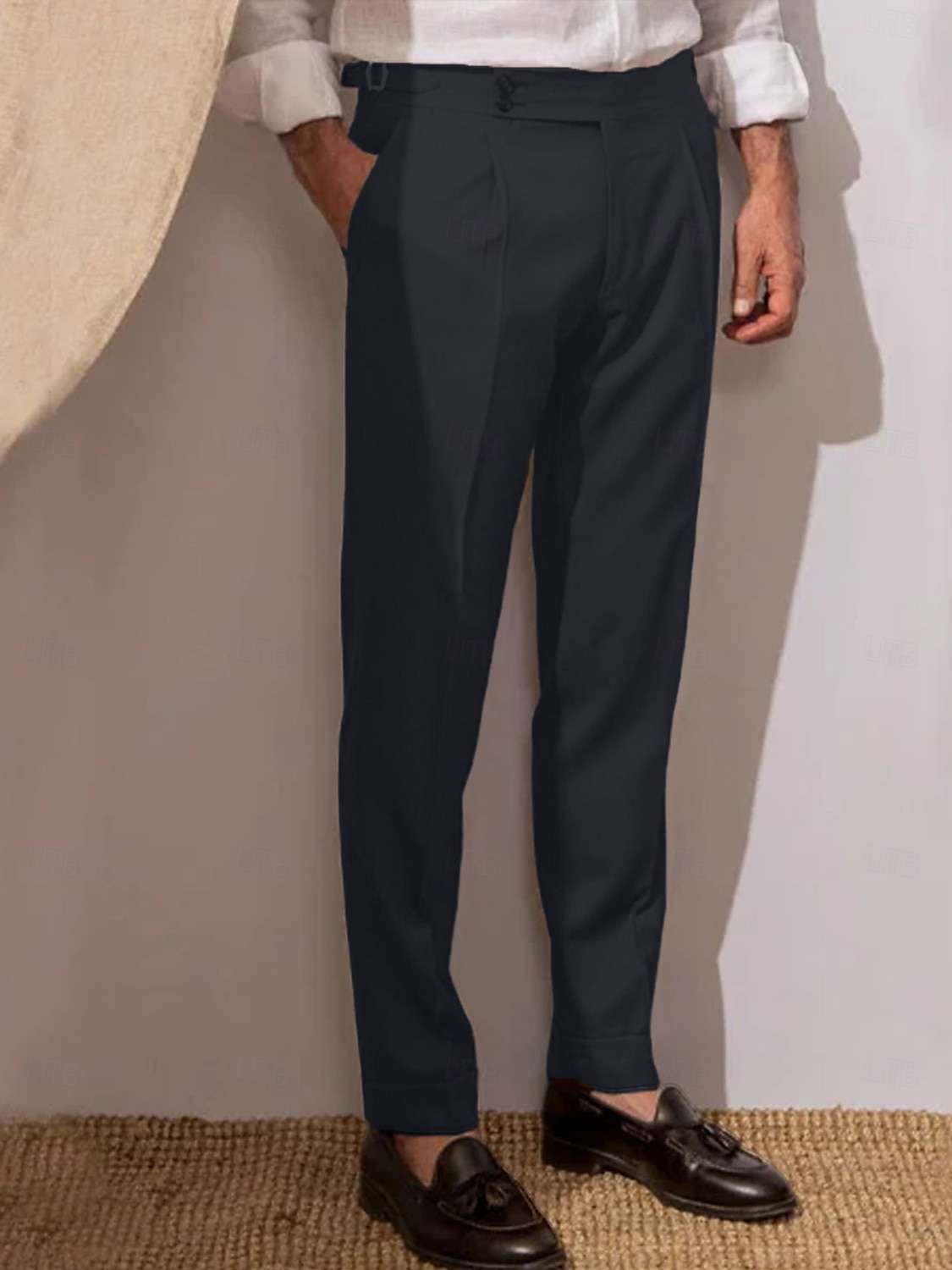 Voor heren Pakken Broek broek Geplooide broek Kostuumbroek Zak Hoogte stijging Effen Comfort Ademend Bruiloft Buiten Dagelijks Elegant Vintage Zwart Wit 2025 - $25.99 –P4