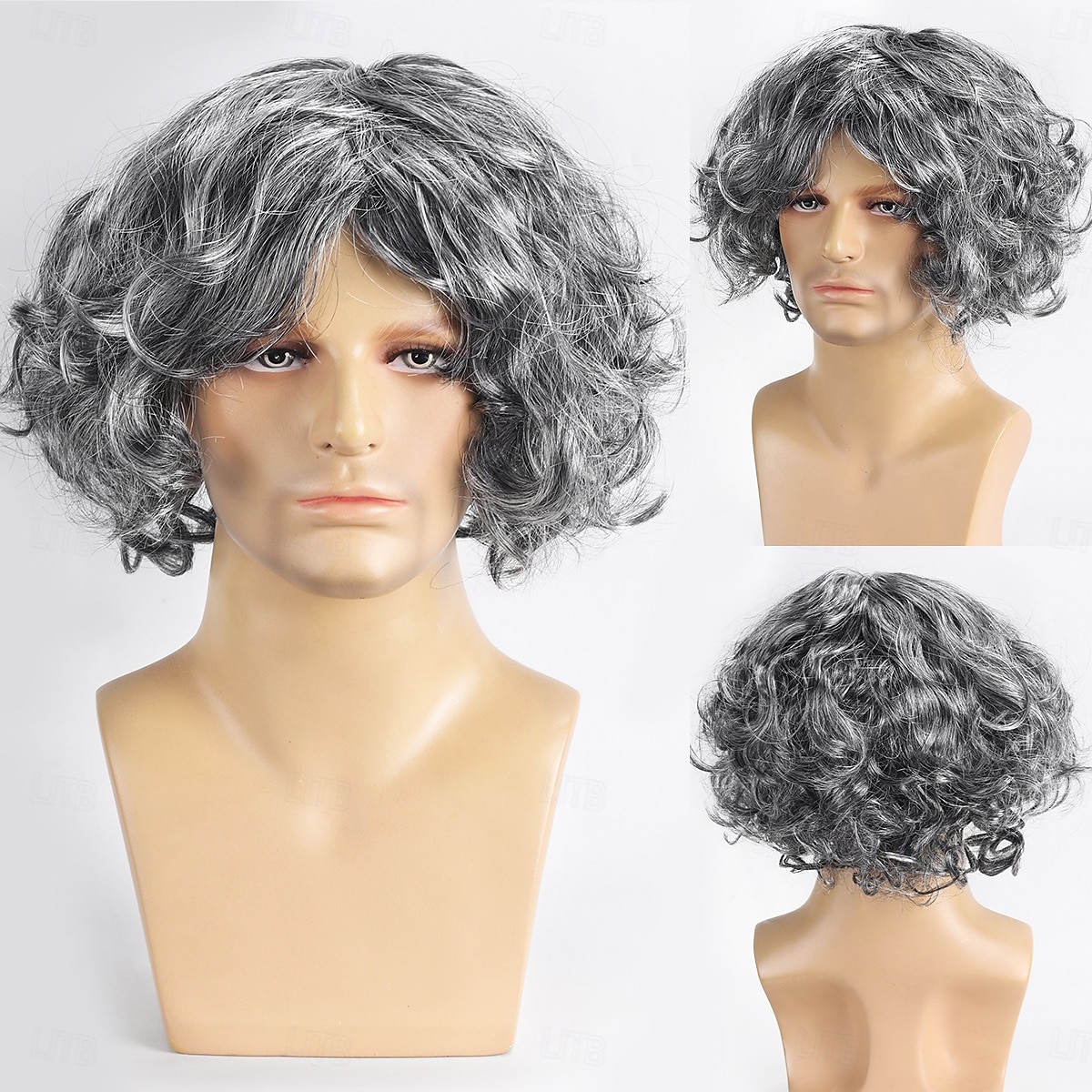 Synthetische Wig Krullend Met Pony Machine Gemaakte Wig Korte Grijze Synthetische Haar Mannen Grijze Halloween Wigs 2025 - $11.99 –P7