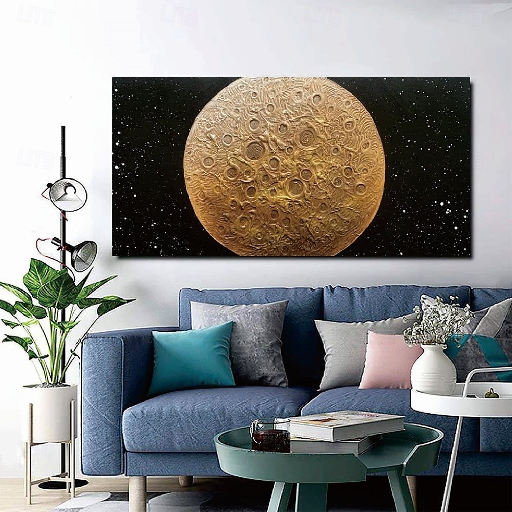 peinture à l'huile de lune peinte à la main peinture texturée jaune noire 3D peinture murale abstraite au clair de lune faite à la main grande peinture texturée noire minimaliste pour salon chambre de 2025 ? $75.99 –P5