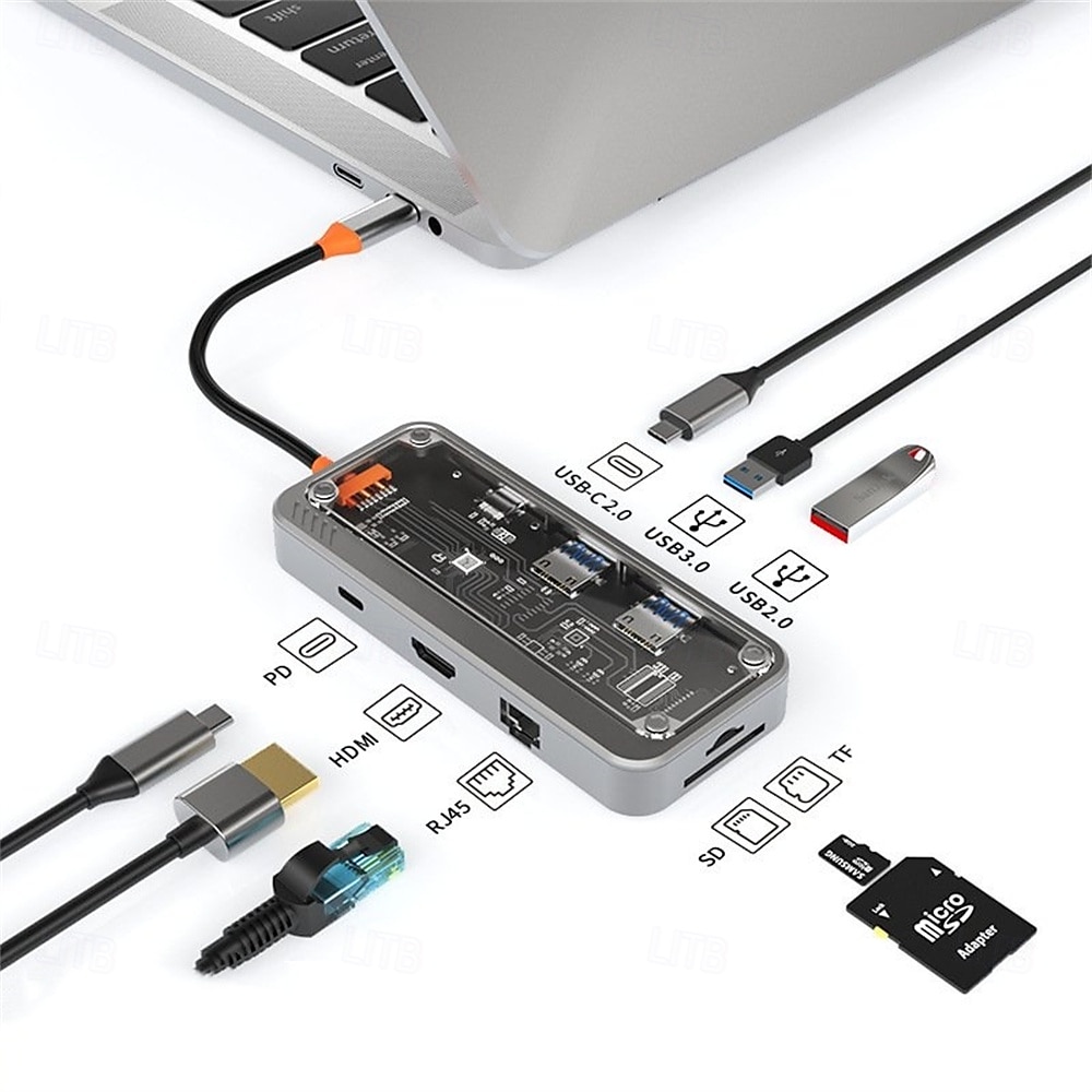 8/10 in 1 USB C HUB 4K30Hz Dock Station Type C to HDMI-Compatible RJ45 Ethernet PD100W for PC 2025 - $38.99 –P6