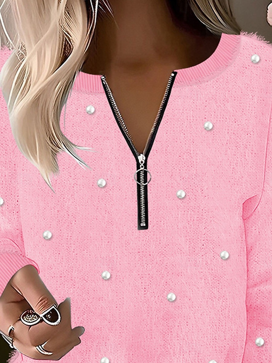 Women's Sweatshirt Fuzzy Pink Long Sleeve Fluffy Half-Zip Pullover Cozy Casual Fashion Fall Winter 2025 - $17.99 –P2