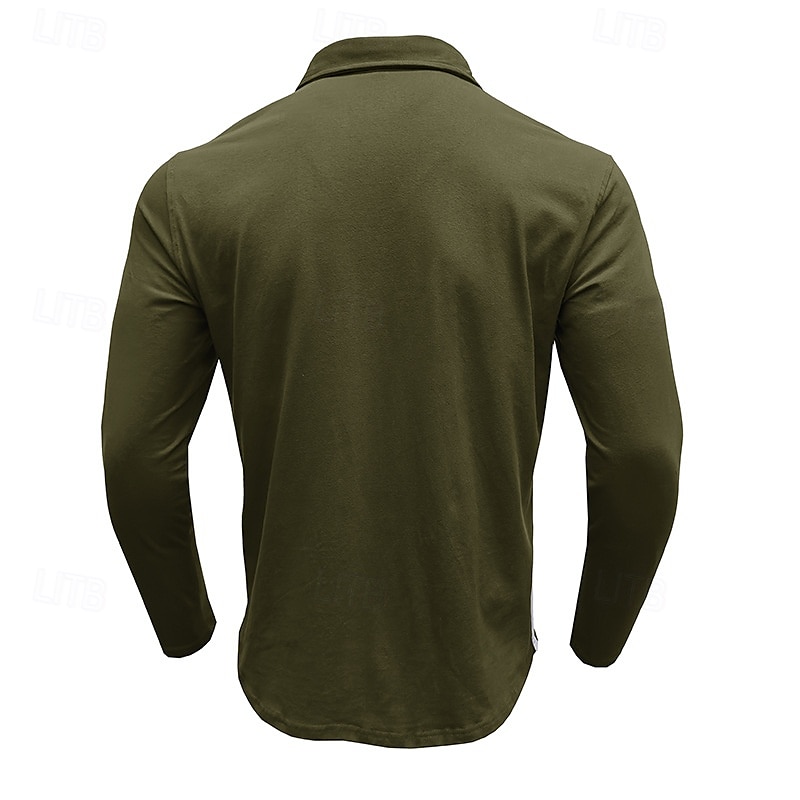 100% Cotton Men's Polo Shirt Golf Polo Formal Work Classic Long Sleeve Color Block Button Summer Spring & Fall Army Green Dark Grey Black Burgundy Navy Blue Polo Shirt 2025 - $27.99 –P12