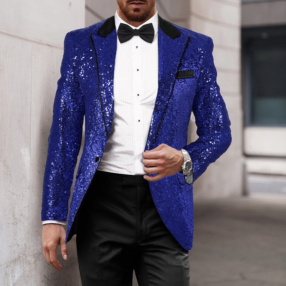 Herr Kavajjacka Smoking Lyx Glittriga Lappverk Solid färg Blazer Svart Silver Rubinrött Standardpassform Singelknäppt 1 Knapp 2025 - $61.99 –P8