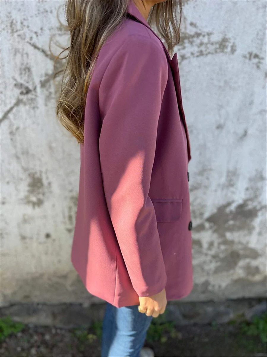 Dames Blazer Werk nappi Effen Kleur Ademend OL-stijl Normale pasvorm bovenkleding Lange mouw Herfst Wit S 2025 - $51.99 –P4