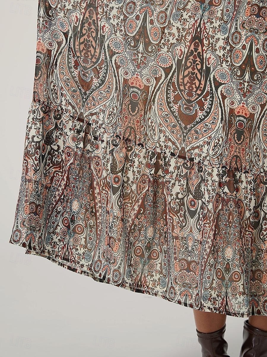 Dam Midiklänning Vintage klänning Boho Chic klänningar Elegant bohemliv Vintage Biskop Dagligen Normal Grafisk Färgblock Långärmad V-hals Colourful Höst Vinter 2025 - $5.79 –P6