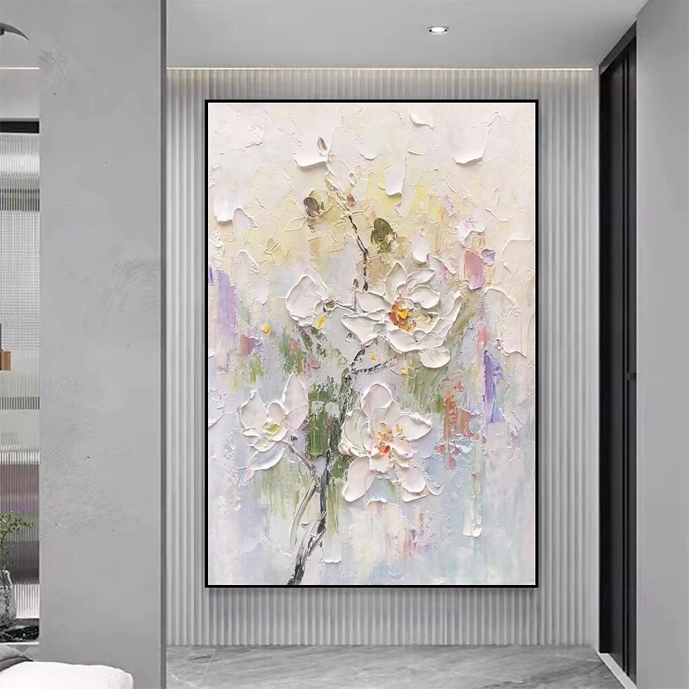Ölgemälde handgemaltes 3D-Blumengemälde, handgefertigtes Palettenmesser, Blumen, Ölgemälde, Wandkunst, großes 3D-weißes Strukturgemälde, moderne dekorative Gemälde, Impressionismus, abstraktes weißes 2025 - $125.99 –P2