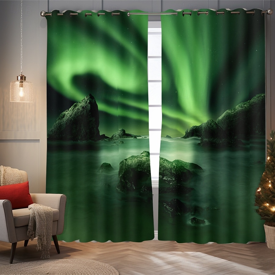 2 paneler gardin gardiner blendingsgardin for stue soverom kjøkken aurora nordlys vindu behandlinger termisk isolert rom mørklegging 2025 - $37.99 –P4