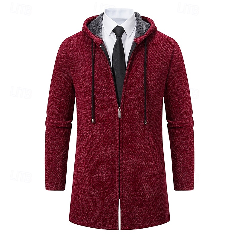 Herren Weihnachtspullover Strickjacke Grobstricken Stricken Standard Zip Tasche Feste Farbe Kapuzenpullover Strickware Elegant Heim Arbeit Bekleidung Bischof Frühling Herbst Schwarz Rote M L XL 2025 - $37.99 –P9