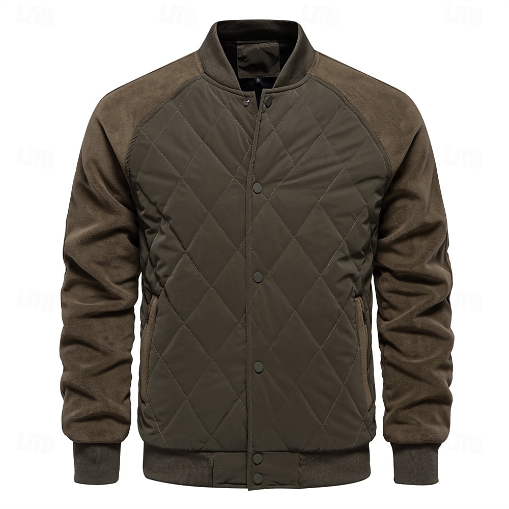 Men's Bomber Jacket Fleece Jacket Padded Casual Daily Vintage Style Fall & Winter Color Block Casual Standing Collar Regular Camel Apricot Black Army Green Grey Jacket 2026 - $62.99 –P4