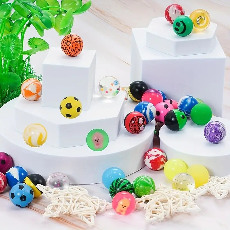 100-pack 100-pack balles rebondissantes en caoutchouc premium non plumées couleurs et motifs assortis pour cadeaux de fête et friandises d'Halloween cadeau de Noël de 2026 ? $34.99 –P7