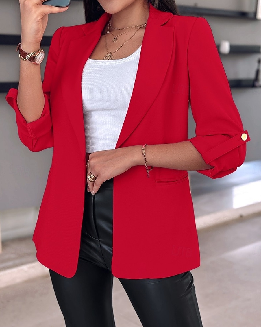 Per donna Giacca Formale Pulsante Liscio Casual / quotidiano Di tendenza Standard Capispalla Manica lunga Autunno Nero S del 2025 a $27.99 –P4