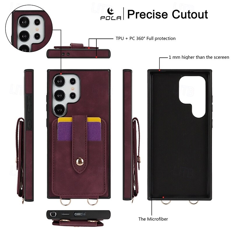 2025年 電話 ケース 用途 S24 Ultra S24 Plus S23 Ultra S23 Plus バックカバー スタンド付き ミラー ストラップ付き レトロ風 TPU PUレザー コレクション – $21.99 –P12