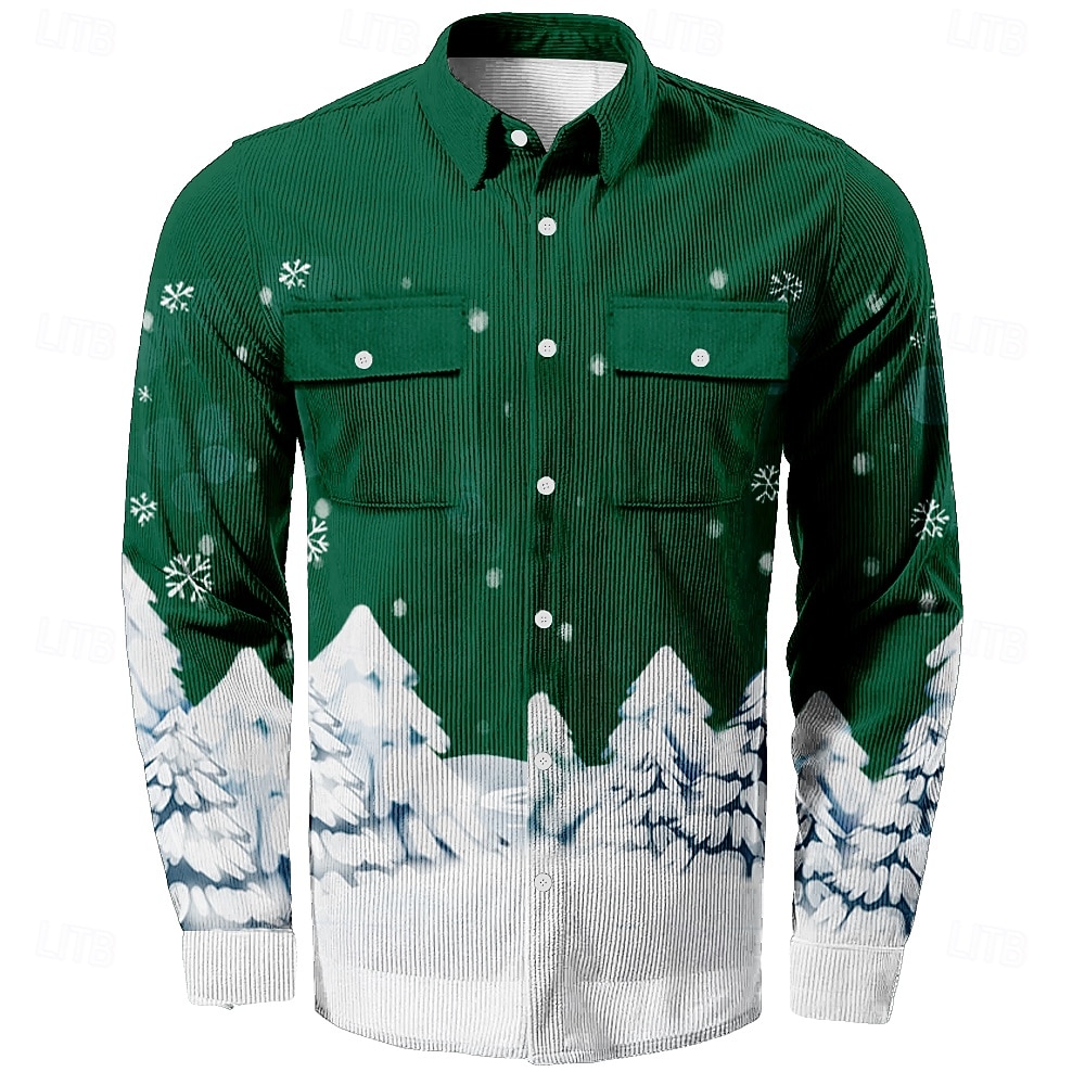 Chemises imprimées de scène de Noël pour hommes, mode flocon de neige, veste décontractée en velours côtelé, manches longues, soirée, vêtements de tous les jours, festival, automne&amp;chemises de 2025 ? $33.99 –P4