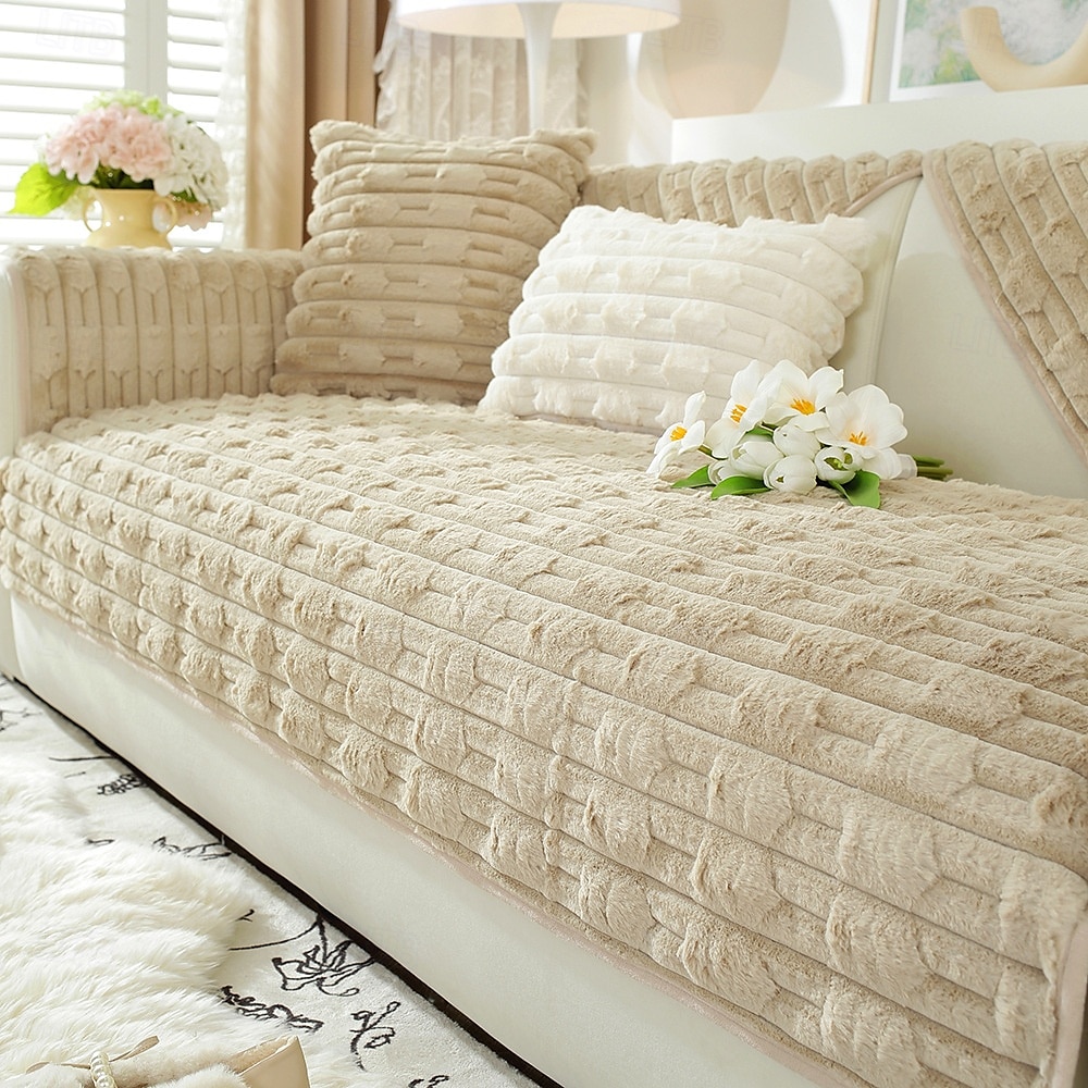 soffice e soffice peluche di coniglio, copridivano comodo e morbido, perfetto per aggiungere calore e comfort, elegante protezione per mobili per l'arredamento del soggiorno del 2025 a $13.99 –P9