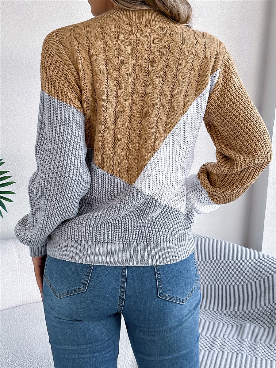 Dame Genser Pullover genser Fritid Myk Fargeblokk Riflet Crew-hals Lapper Strikket Langermet Vanlige topper Strikke utendørs Daglig Helg Svart Rosa Høst Vinter 2025 - $29.99 –P17
