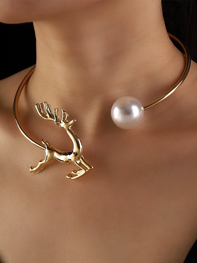 conjunto de pulseira de rena dourada e gargantilha de pérolas para mulheres – joias festivas para mulheres, acessórios elegantes para festas de fim de ano de 2026 por $9.99 –P1