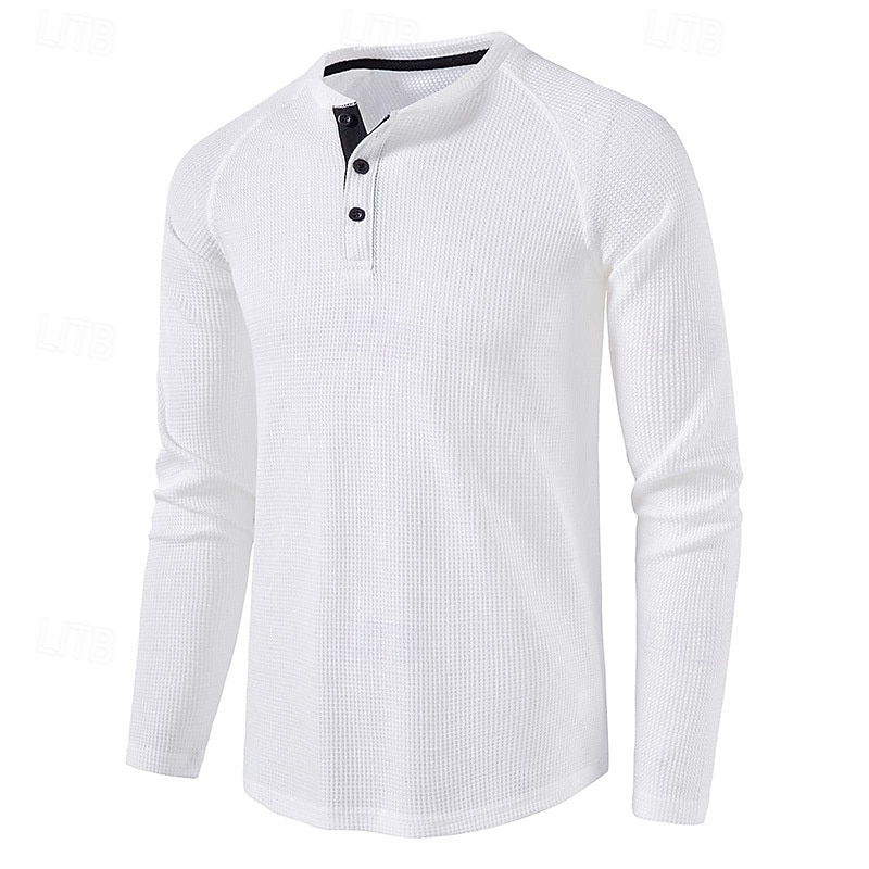 Férfi Póló Gofri Henley ing Henley ing Tee Top Hosszú ujjú ing Sima Henley Utca Vakáció Hosszú ujj Ruházat Poliészter Divat Dizájn Alap 2025 - $23.99 –P2