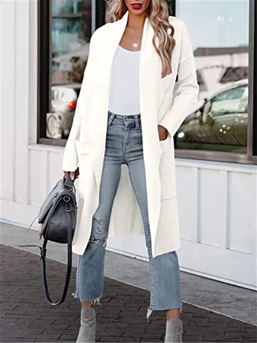 Per donna Cappotto invernale Esterno Strada Da tutti i giorni Autunno Inverno Lungo Cappotto Standard Tenere al caldo Traspirante Moda Informale Giacca Manica lunga Tinta unica Con tasche Nero Bianco del 2025 a $47.99 –P6