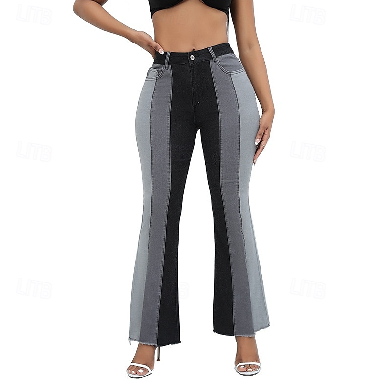 Dam Vanligt Jeans Streetwear Stylish Fullängd Hög midja Färgblock Lappverk Andningsfunktion Mjuk Bekväm Microelastisk Dagligen Utekväll Svart Blå Vår & Höst Normal 2025 - $36.99 –P5